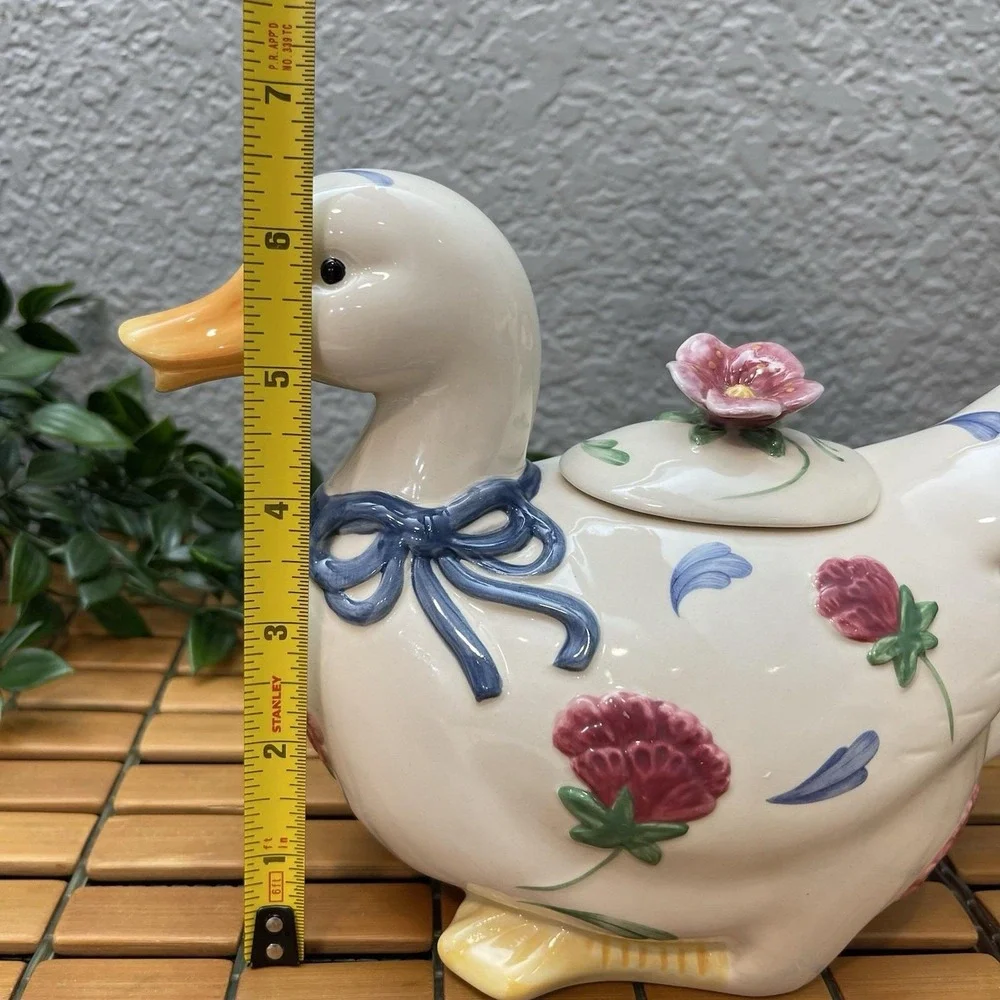 Vintage Lenox Poppies on Blue Barnyard Duck Teapot 1998 Retired Cottagecore 6.5